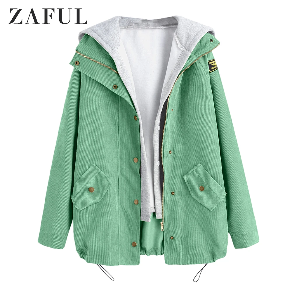 ZAFUL Вельветовая куртка Twinset пальто женское с капюшоном с длинным рукавом с буквенным принтом куртки с широкой талией пальто женское зимнее пальто верхняя одежда