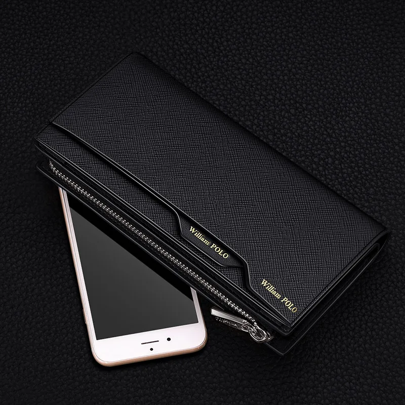 WILLIAMPOLO Long Wallet Men Clutch Bag With Strap Leather Men's Phone Credit Card Luxury Removable Card Holder Walet PL191469 5