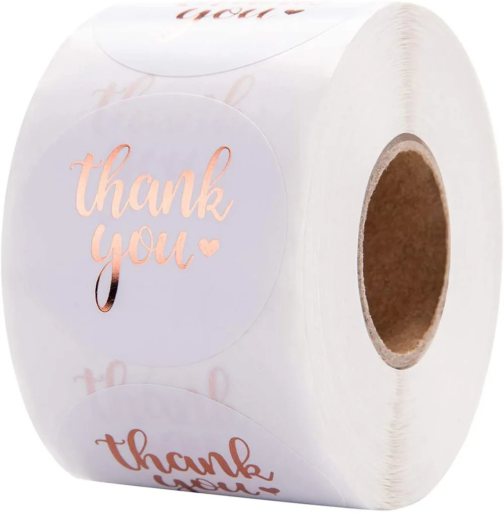 Gracias pegatina de lámina de oro rosa para negocios pequeños, etiquetas de sello de regalo, pegatina de envío para decoración, sobre, embalaje, 500 Uds.
