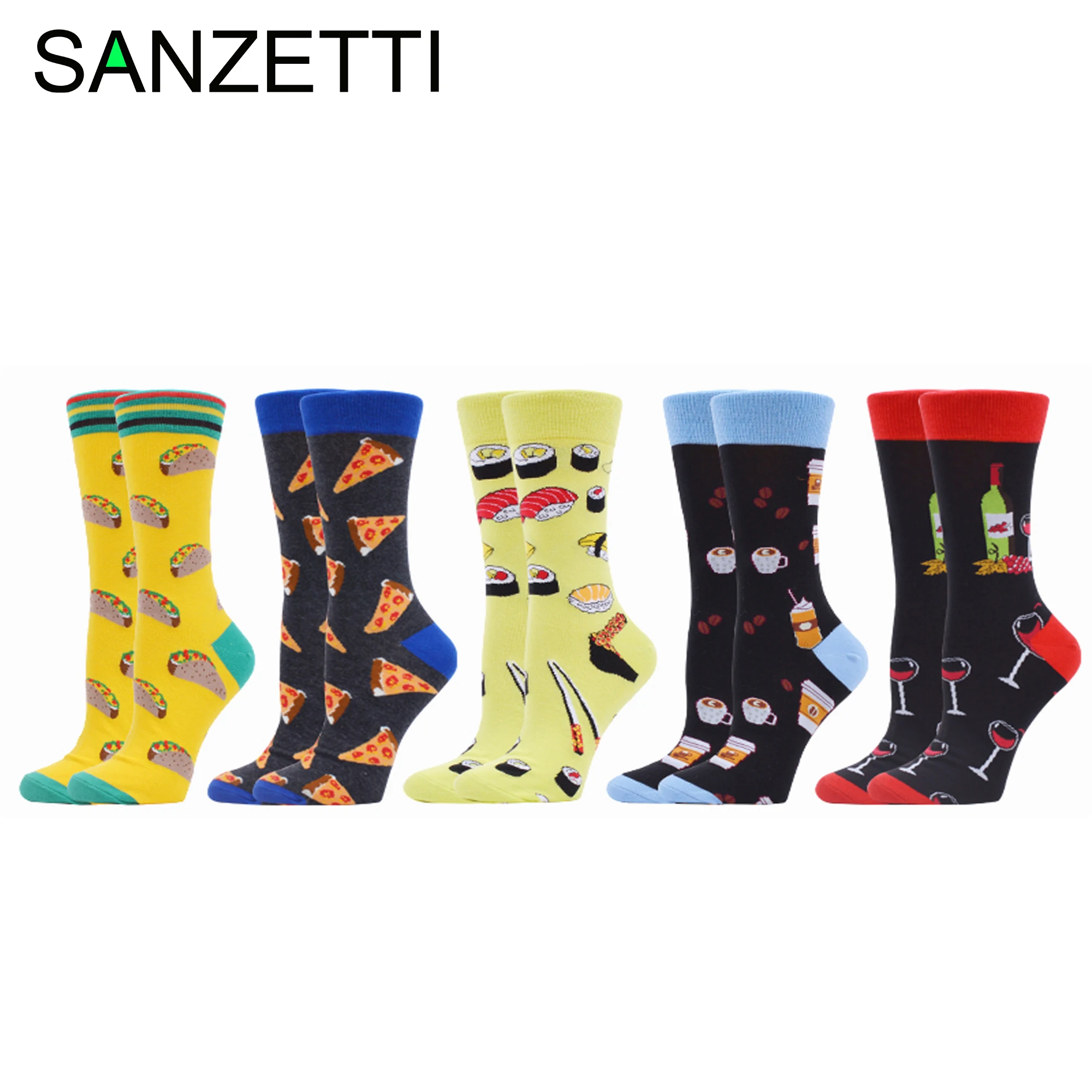 Женские хлопковые носки SANZETTI 5 пар 2020 веселые с принтом хот-дог Happy Lovely Harajuku пиццы