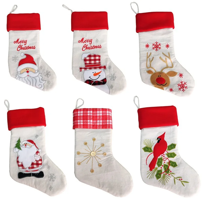 

20inch Christmas Stockings Pendant Cloth Ornaments Santa Elk Socks Print Home Christmas Tree Party Decoration Supplies Gift Bag