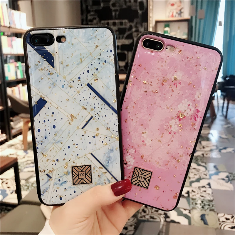 Luxury Chic Gold Foil Silicon Case For iPhone 11 Pro Xs Max SE Flower Marble Soft Cover X XR 6 6s 7 8 Plus | Мобильные телефоны и