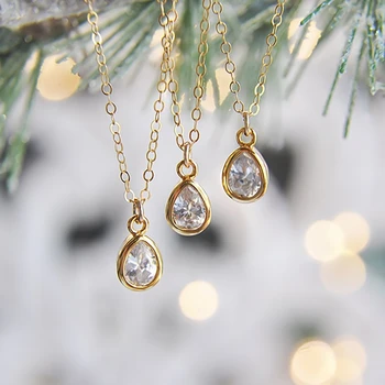 

Dainty Gold Teardrop Crystal Zircon Pendant Necklace Minimalism Women Boho Fashion Jewelry Anniversary Gift