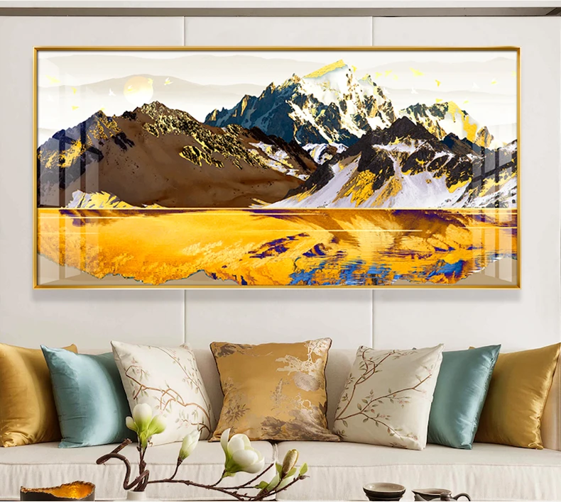 WANGART большой размер Золотой Горный пейзаж абстрактные картины на холсте печать плакат картина маслом для гостиной современный дом