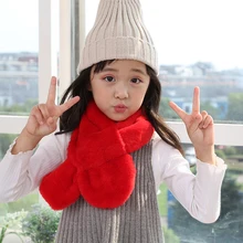 Детский зимний плотный плюшевый шарф из искусственного кроличьего меха, однотонный воротник, шаль для шеи, теплые болеро, вязаный шейный платок, складные накидки