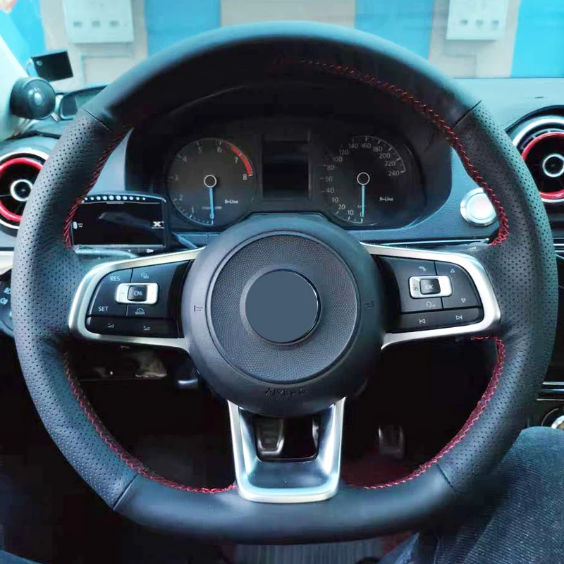 Free Shipping High Quality cowhide Top Layer Leather handmade Sewing Steering wheel covers protect For Volkswagen VW Golf 7 GTI