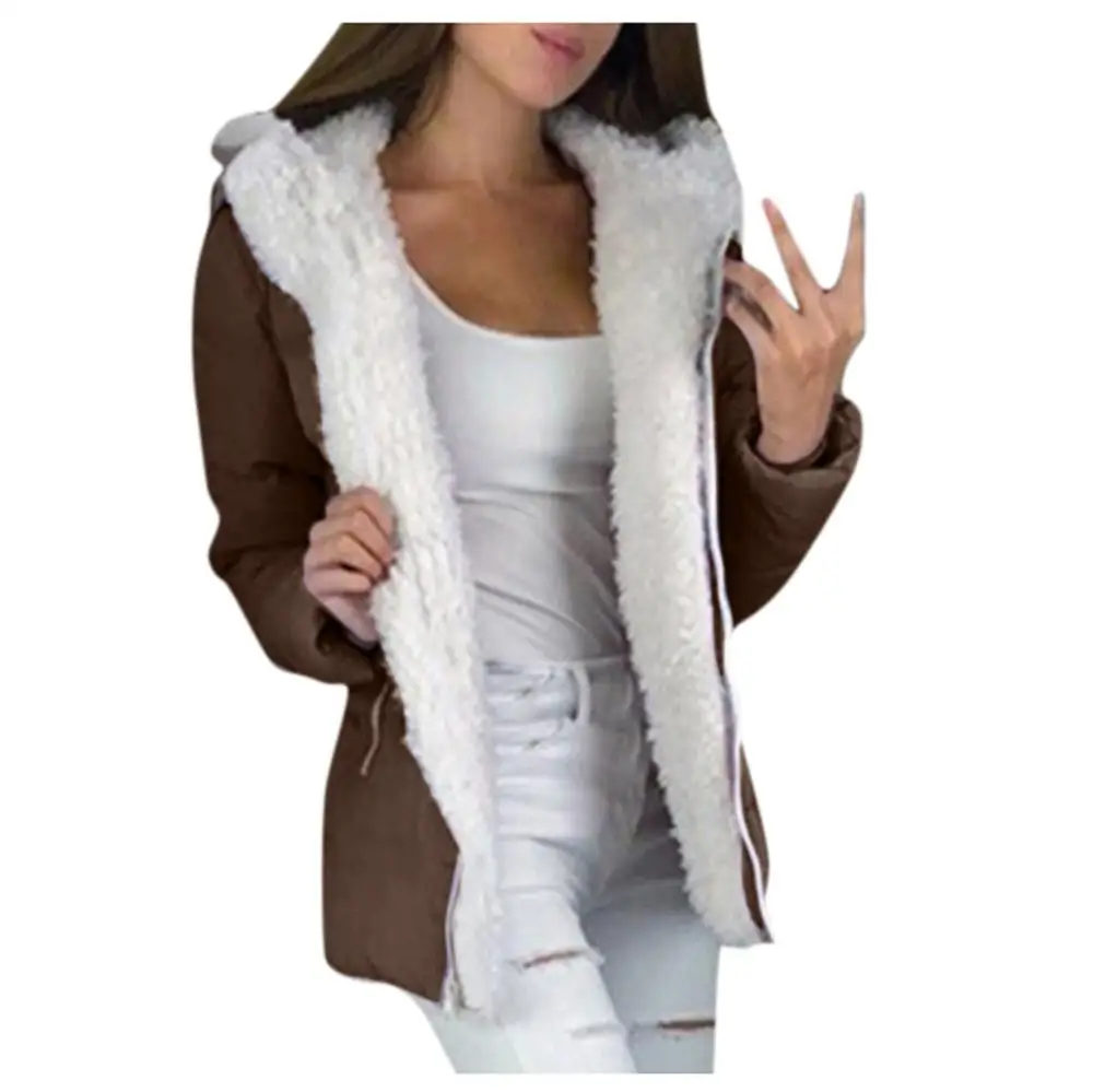 Зимняя куртка Для женщин размера плюс Для женщин s парки утепленная верхняя одежда с капюшоном пальто короткий женский тонкий хлопок мягкие базовые Топы - Цвет: Коричневый