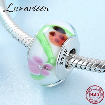 

Authentic 925 Sterling Silver Lotus Flowers Lampwork Murano Glass Beads fit Pandora Original Bracelet Charms Jewelry making