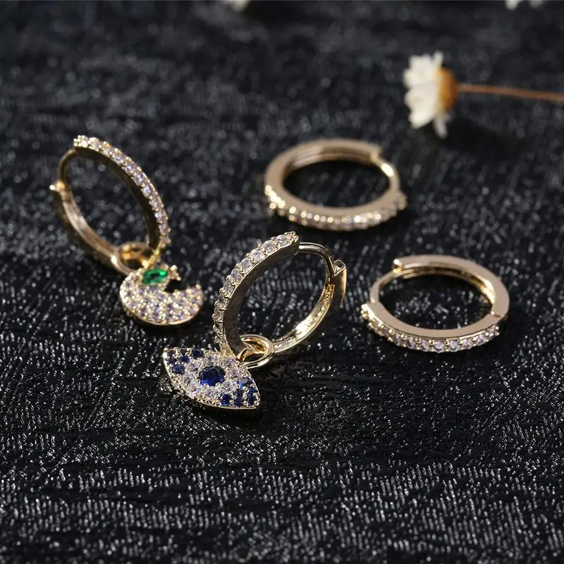 MIGGA Unique Design Turkish Evil Eye Drop Earrings Gold Color Micro Paved Cubic Zircon Earrings for Women