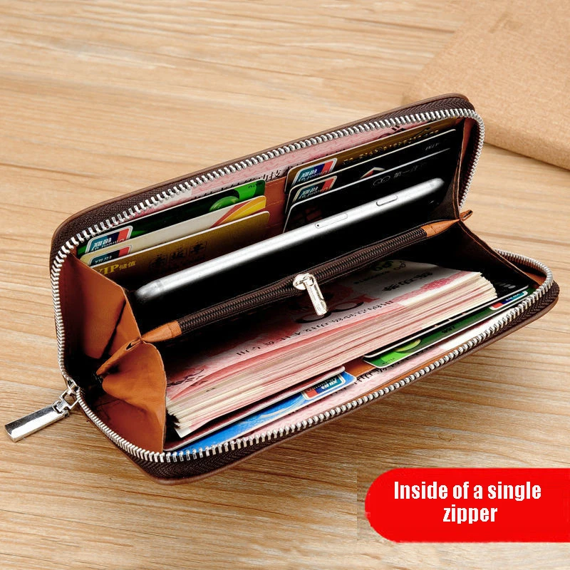 Men's leather wallet Large Capacity billeteras para hombre Double Zipper Men Clutch Bag  portafoglio uomo Male Business Wallet 4