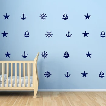 

Wall Sticker Sailboat Anchors Decals Starfish Helm Beach Wall Decals Summer Holiday Nautical Vinyl Wall Stickers