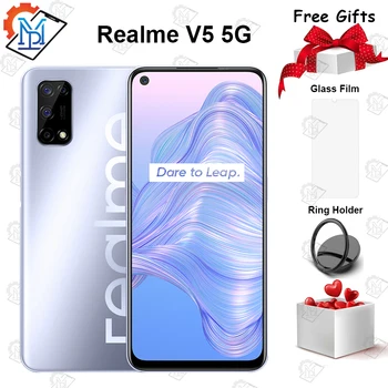 Перейти на Алиэкспресс и купить Новинка, оригинальный смартфон Realme V5 5G, 6,5 дюйма, 8 ГБ, 128 ГБ, яркость 720, Android 10, аккумулятор 5000 мАч, смартфон
