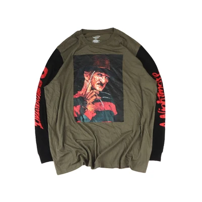 Gray American classic horrible nightmare Ghost Street print t-shirts men high street casual patchwork long sleeve top oversize autumn - Цвет: Gray