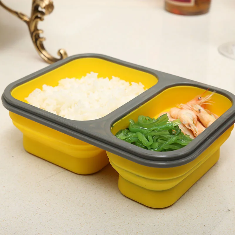 

900ml Silicone Folding Food Storage Lunch Container Lunch box bento box with fork can be Microwave heating