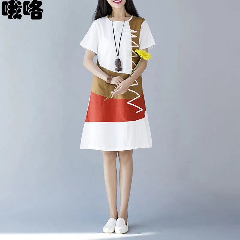 

2020 New Summer Cotton and Linen Dress Casual Plus Size Loose Maxi Party Dresses Short Sleeve O-Neck Women Dress Female 3XL