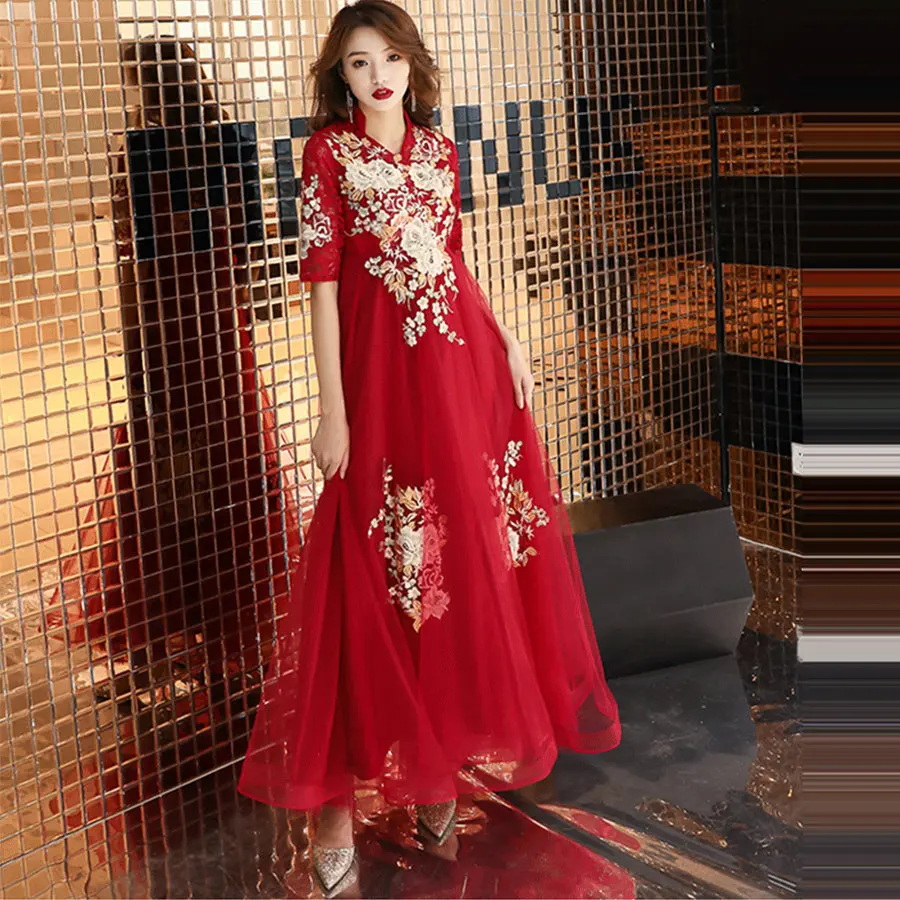 Вечерние платья стильного размера плюс Robe De Soiree Y046 Новое Элегантное Вечернее Платье в китайском стиле Вечерние платья для беременных женщин