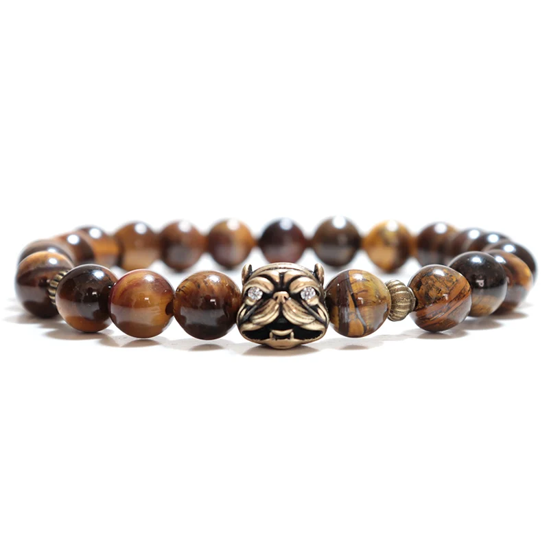 Noter French Bulldog Bracelets For Men, Women Vintage Dog Paw Natural Tiger Eye Bracelet - PeticaDeals