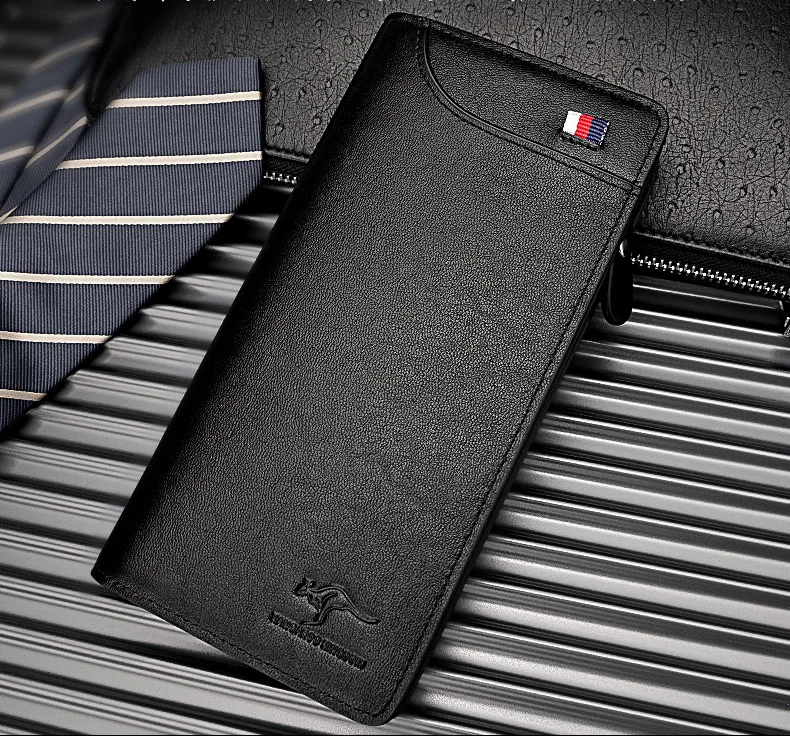 KANGAROO KINGDOM fashion luxury brand men wallets genuine leather long zipper clutch purse large capacity card holder phone wall