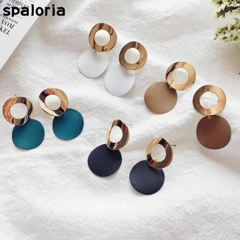 

Spaloria Fashion Gold Layered Round Circle Drop Earrings For Women Personality Geometric Dangle Earring Brincos Female Jewelry