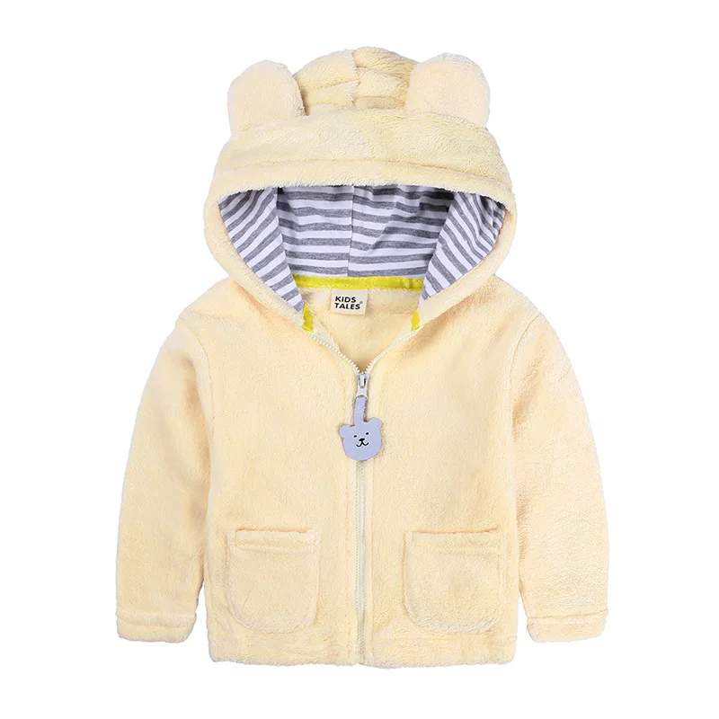 Пальто для малышей; осенне-весенняя одежда для девочек и мальчиков; куртка с длинными рукавами; однотонное хлопковое пальто с капюшоном; теплая одежда; верхняя одежда - Цвет: Цвет: желтый