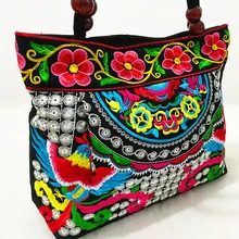 Bolsos de mano para mujer, bolso de mano bordado Vintage, bolso de hombro de viaje de doble capa con cuentas de madera de lona étnica de flores