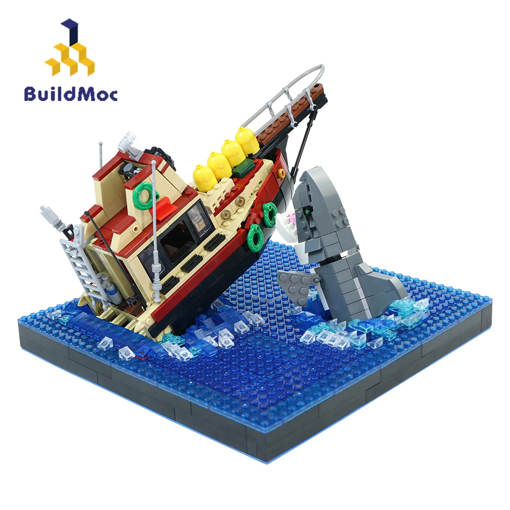 Buildmoc креативная большая белая акула (крушение лепящая Акула) идеи Челюсти-Атака