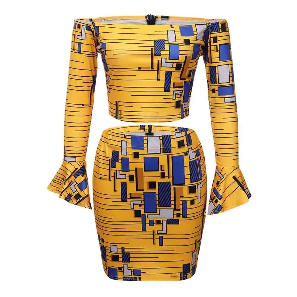 Kureas африканская одежда женская национальная Дашики узор сексуальный комплект из двух предметов Midriff мини юбка наряд с открытыми плечами Африка одежда - Цвет: Sexy Women Outfit