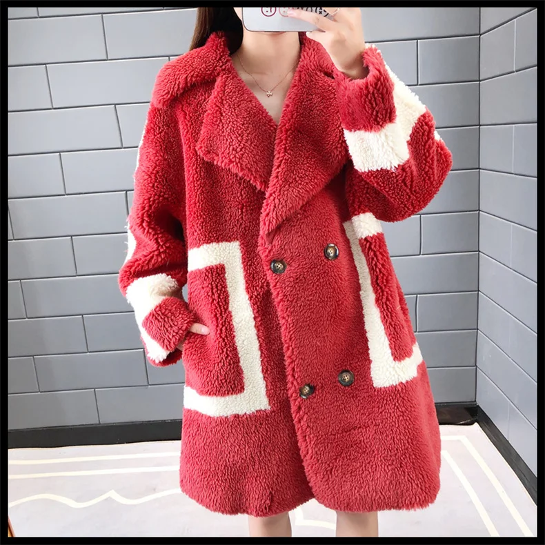 Granules Sheep Shearing Coat Female Winter Fashion new Long Color Matching Compound Fur One Imitation Wool Fur Coat Tide
