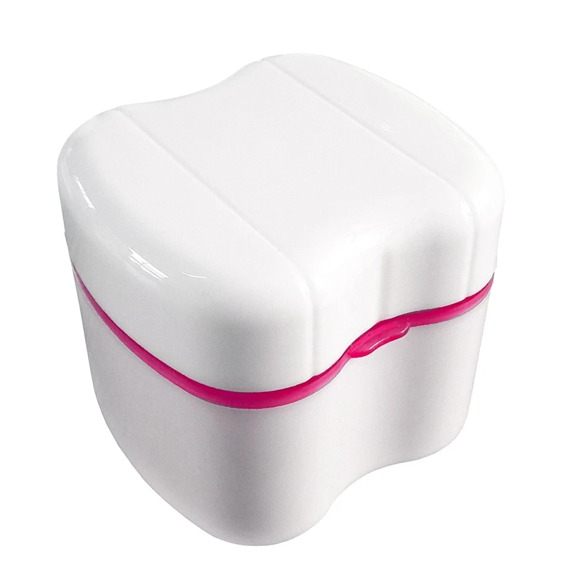 Denture Box with Specially Designed Holder for Rinse Basket, Great for Dental Care, Easy to Open, Store and Retrieve - Цвет: Pink