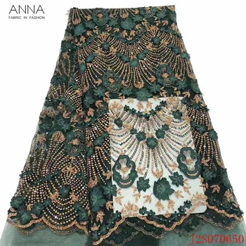 

Anna green french sequins lace fabric 2020 high quality applique embroidered with beads african net laces nigerian tulle fabrics