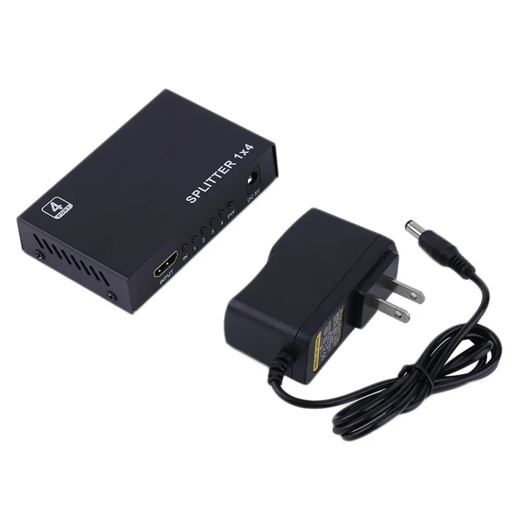 

Black Full HD 1X4 4 Port Female To Female Hub Repeater v1.3 3D 1080p Amplifier HDMI Splitter Box US Plug Adapter