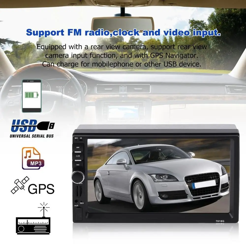 

7 Inch 2Din Car MP5 Player With GPS Navigator MP3 TV Player FM Radio 12V Touch Screen Music Player