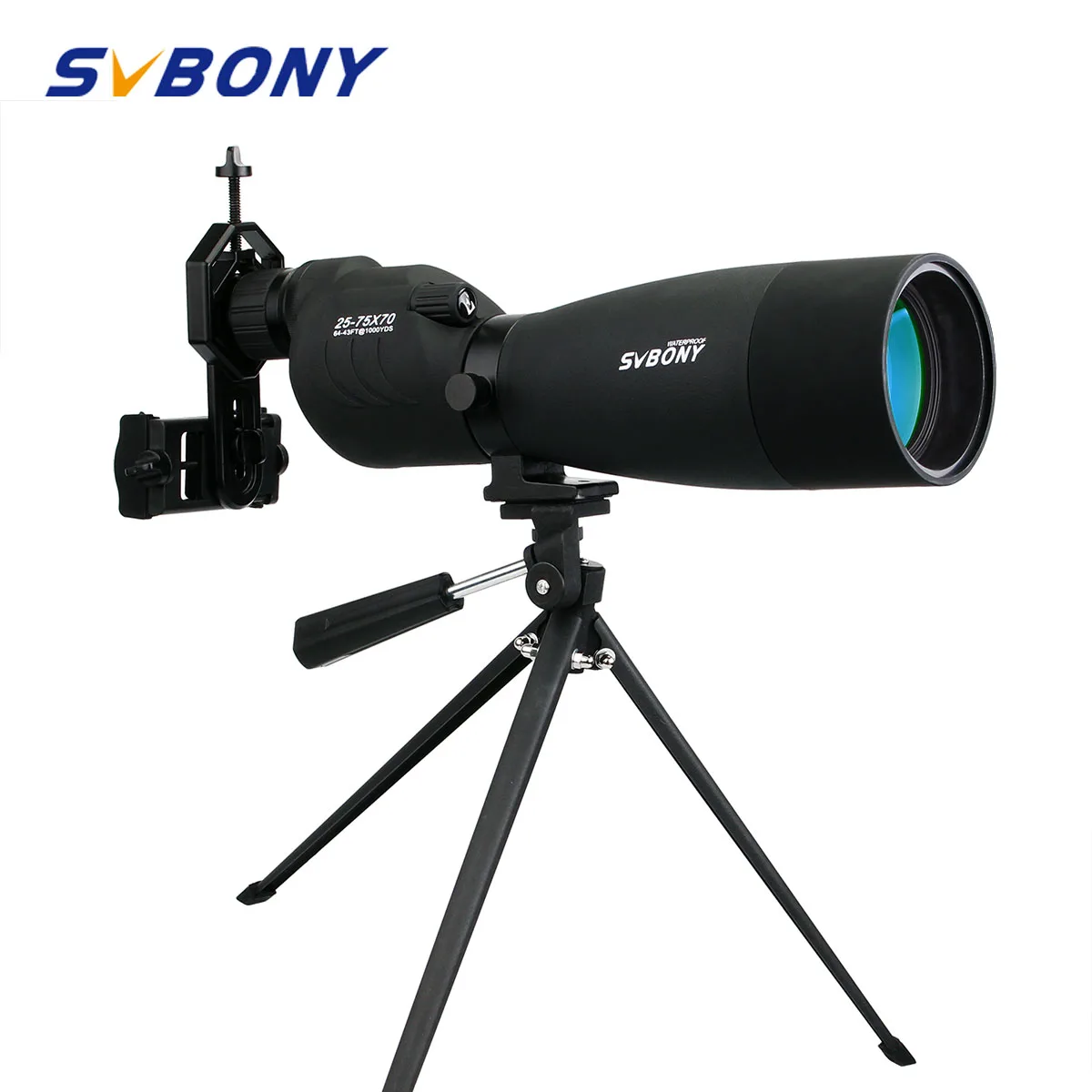 SVBONY Zoom Telescope 25-75x70 SV17 Spotting Scope Waterproof BAK4 Prism FMC Straight Telescope + table Tripod +Adapter F9326
