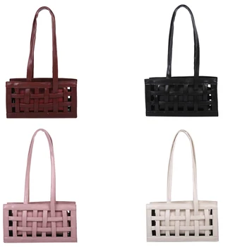 

Women Fashion Shoulder Bags Retro Hollow Out Shoulder Purse Wallet Bag Solid Color Leather Tote Bag
