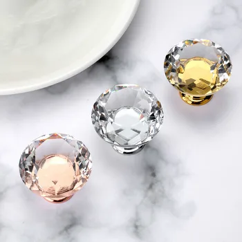JD 40mm Diamond Shape Crystal Glass Knobs Cupboard Pulls Drawer Knobs Kitchen Cabinet Handles Furniture Handle Hardware