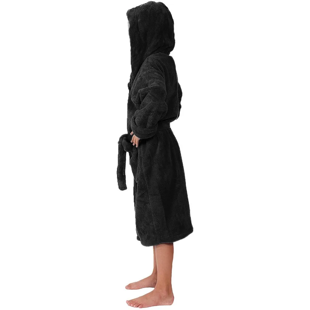 Детский банный халат для маленьких мальчиков и девочек; однотонная одежда с длинными рукавами; милый банный халат с капюшоном; модная теплая Пижама; детская одежда; M140