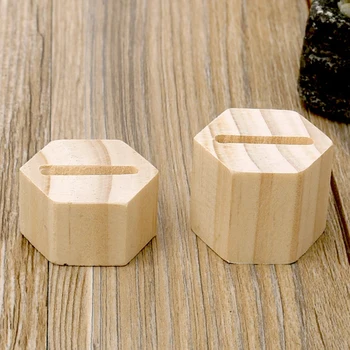 

1 Pair Polish Smooth Square Hexagonal Desktop Jewelry Accessories Storage Rack Display Stand Nature Vintage Wood Ring Holder