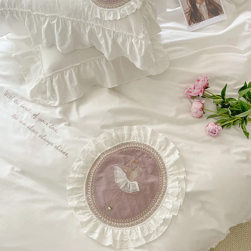 Chiffon Ruffle Double Duvet Cover Set Bed Linen Pillowcases Super Soft Washed Cotton Princess Ballet Embroidery Bedding Set 13 H53175d92a7b6435db2df3d6ae7d7b4a7U