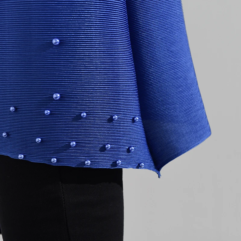 LANMREM Новая модная женская рубашка с длинным рукавом женские толстовки Vestido с круглым вырезом и длинными рукавами плиссированная жемчужная рубашка NA94806