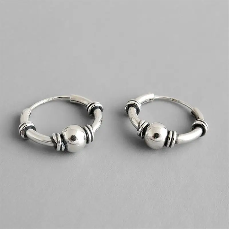 

Statement Ball Hoop Earrings For Women Real 925 Sterling Silver High Quality Girl Fine Jewelry Vintage Simple Ear Buckle 925-735