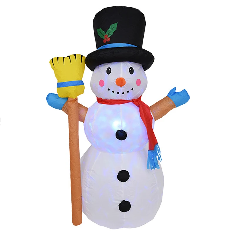 

120cm Broom Snowman Inflatable Fun Toys with Color Changing LED Lighted Christmas Carnival Winter Party Props Outdoor Decoration