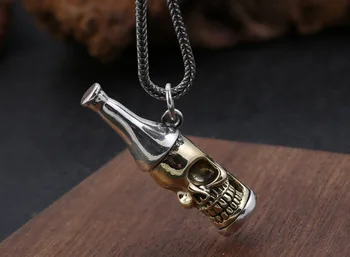 

925 Sterling Silver beer bottle style skull pendant men women jewelry A4453