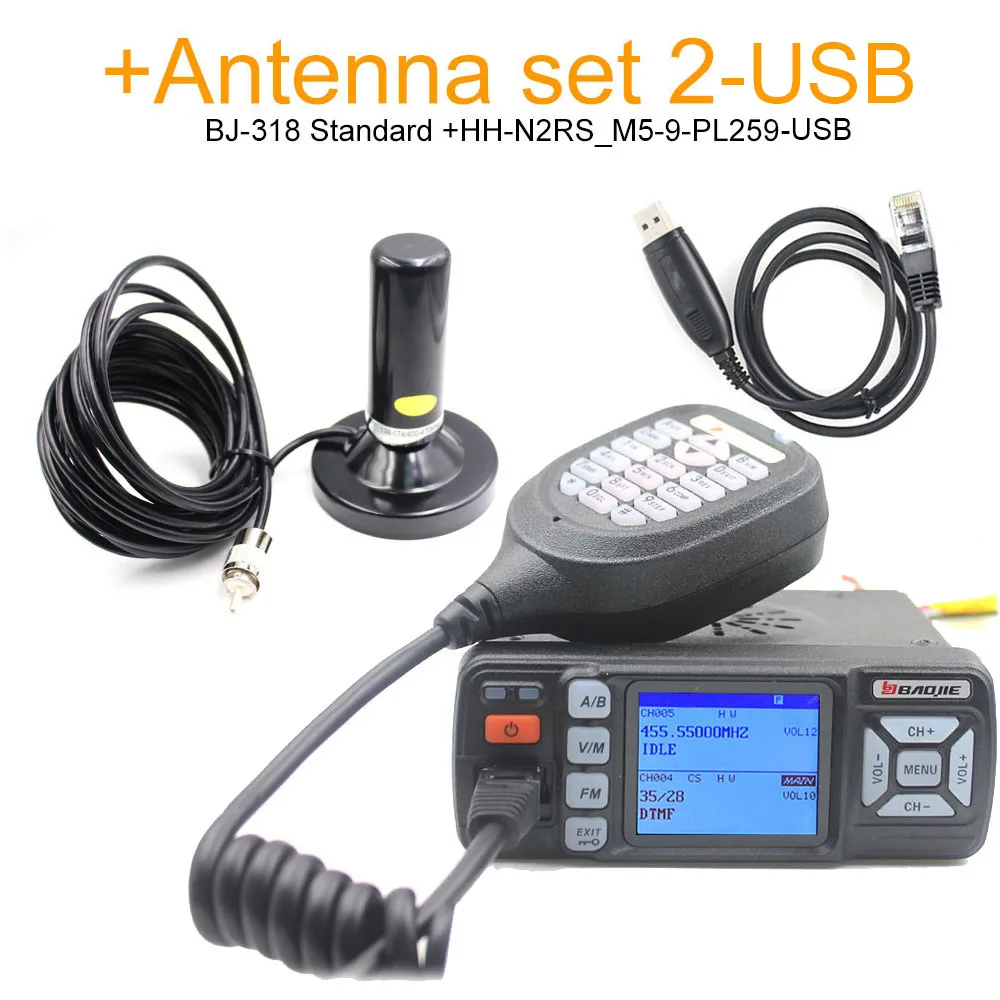 BJ-318-USB Set 2 BAOJIE BJ-318 Walkie Talkie BJ-318 25 Вт двухдиапазонный VHF 136-174 МГц UHF 400-490 МГц FM Ham Радио BJ318 мини автомобильное мобильное радио - Цвет: BJ-318-USB Set 2