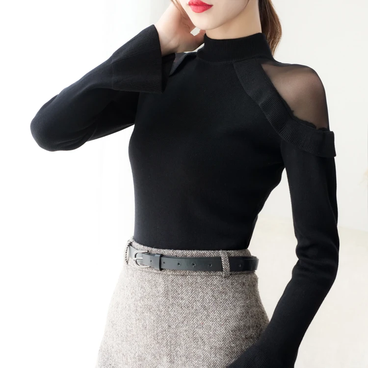 H Хан queen пикантные ботильоны-как справиться с прозрачная вязаные свитеры женские средней длины с высоким воротом-набивной пуловер Джемперы Mujer