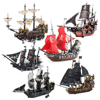 

Enlighten Building Block Large Pirate Ship Boat Black Pearl 4 Cannons Educational Bricks Toy For Boy Gift-No Box