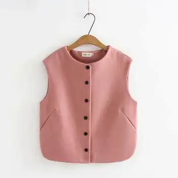 

plus size O-neck Single Breasted Woolen women loose vests jackets 2020 new winter casual ladies waistcoat female coats tops