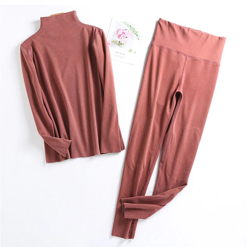 Plus Size Women Winter Turtleneck Thermal Underwear Set Comfortable Warm Velvet Long Sleeve Top Pajamas Pants Female Long Johns