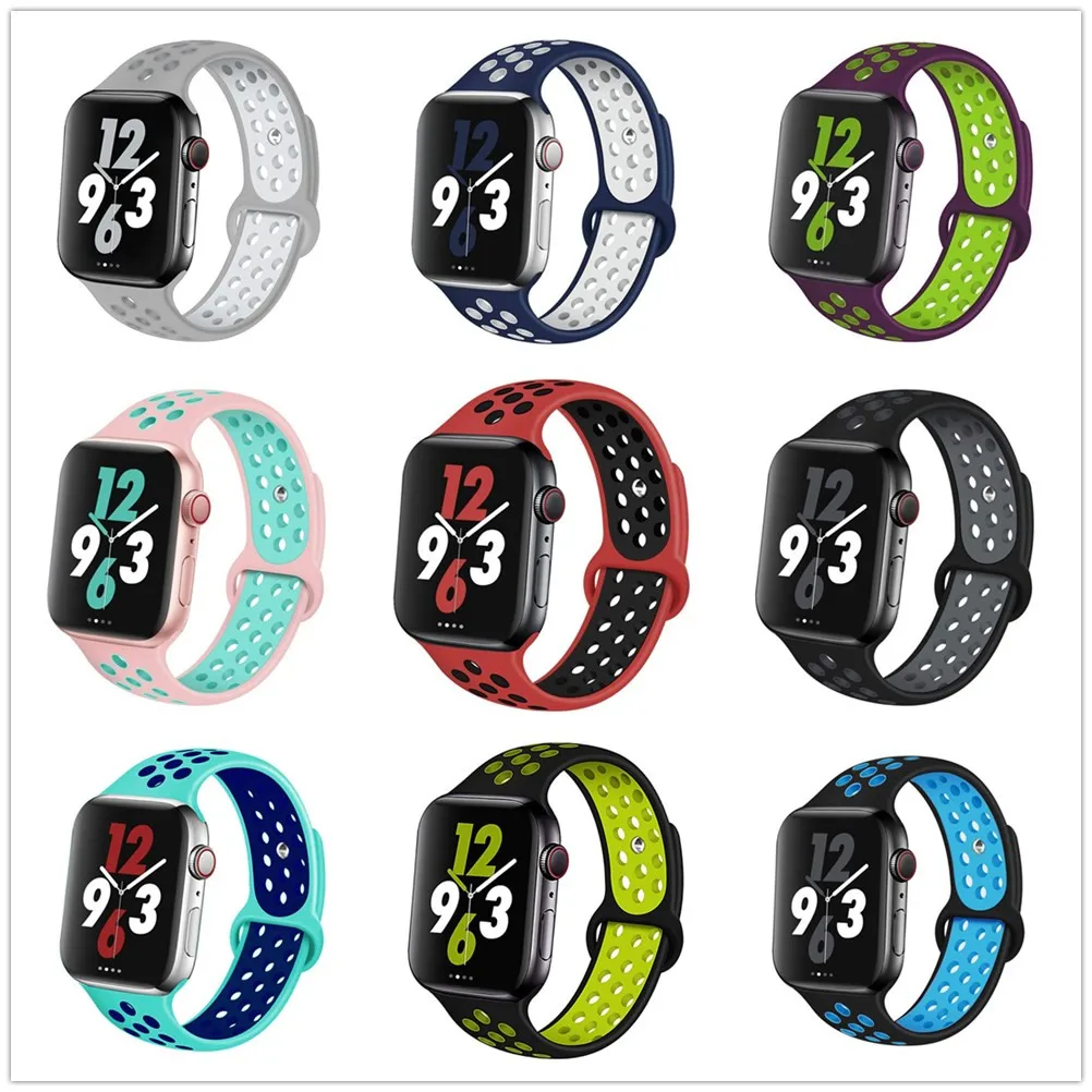 

Nike Dual Color Silicone Porous Strap For I Phone Watch Apple Lwatch 3 4 5 6 Generation Bracelet Chain Model 38 40 42 44MM