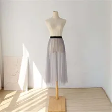 Single layer Mesh Skirts Women Autumn Winter Midi Skirts Casual Perspective Transparent Outer Wear Skirt Overskirt 271