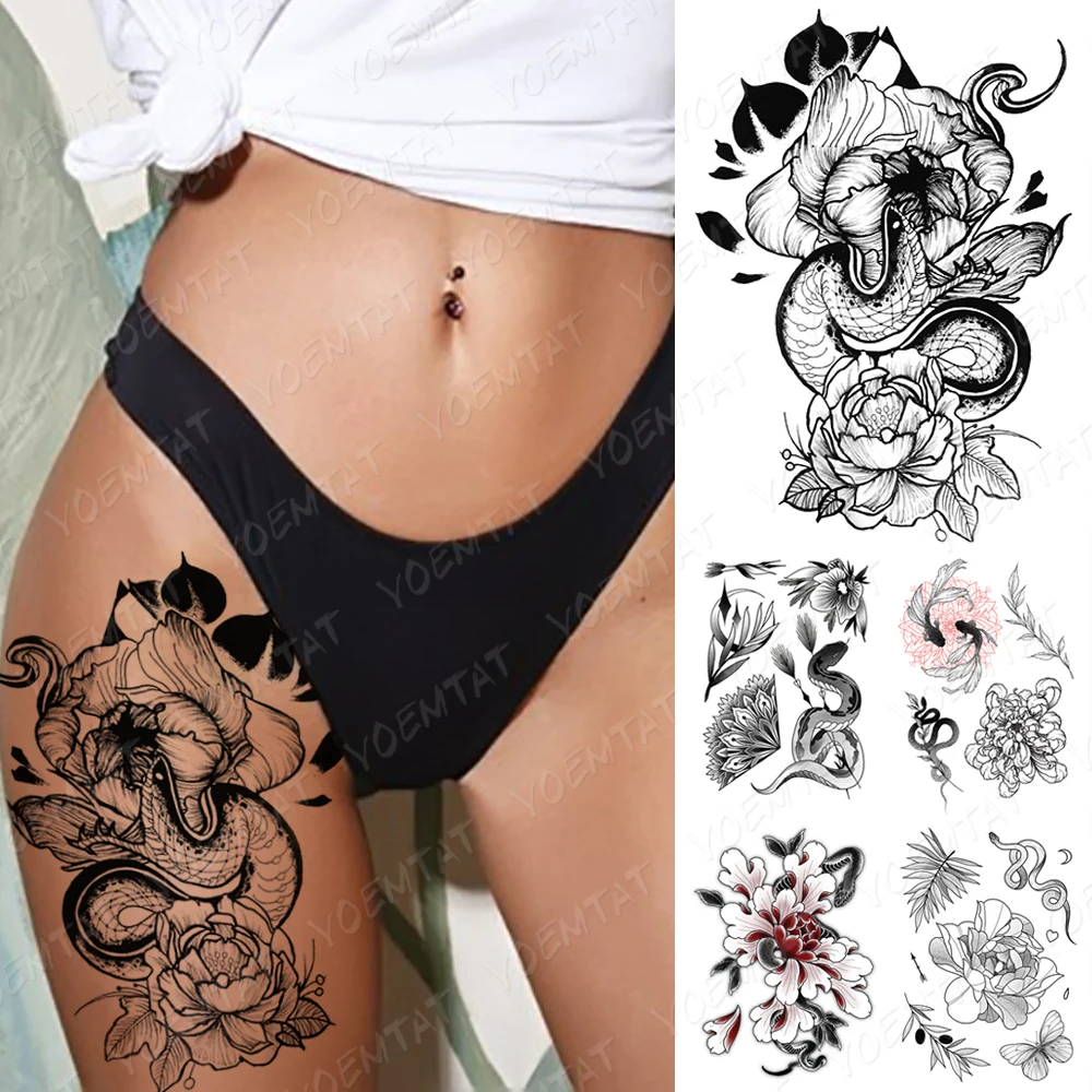 Best Offers Tattoos Temporary-Tattoo-Sticker Flash Snake Fake Waterproof Flower Body-Art-Arm Lotus LWyXjEdV1